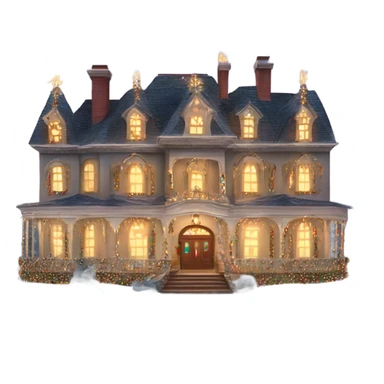 very large mansion overly decorated with lots of fancy Christmas lights and lots of Fancy christmas decorations sticker