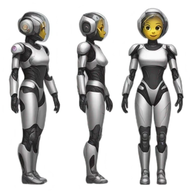 Create an full body emoji of a futuristic half-human and half-robot pin-up sticker