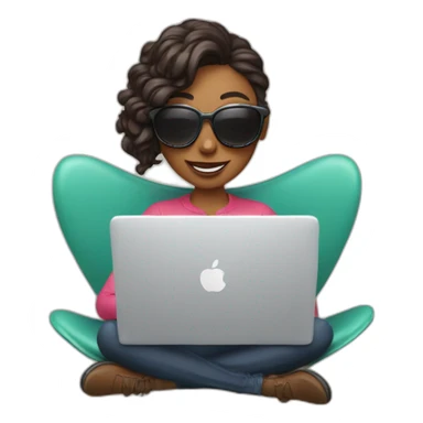 woman with funny sunglasses and a laptop with a coffee sticker in it sticker