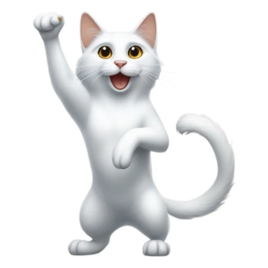 Long haired White cat with black and brown spots standing on hind legs flipping me off with both front paws  sticker