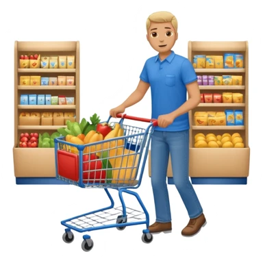 full body of a man pushing a shopping cart inside a supermarket sticker
