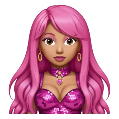 Nicki Minaj with long pink hair, dark pink sequin outfit  sticker