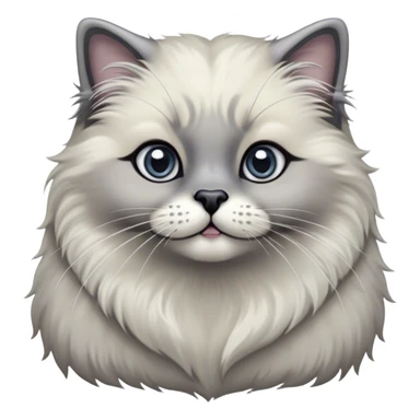 Cinematic Adorable Fluffy Grey Seal Ragdoll Cat Portrait Emoji, Head tilted cutely with big, sparkling eyes, soft grey fur with darker seal points on the ears, face, and paws, Simplified yet irresistibly adorable features, highly detailed, glowing with a soft, warm glow, high shine, affectionate and playful, stylized with a touch of whimsy, bright and endearing, soft glowing outline, capturing the essence of a curious and loving kitten, so cute it feels like it could leap out of the screen and snuggle up for a cuddle! sticker