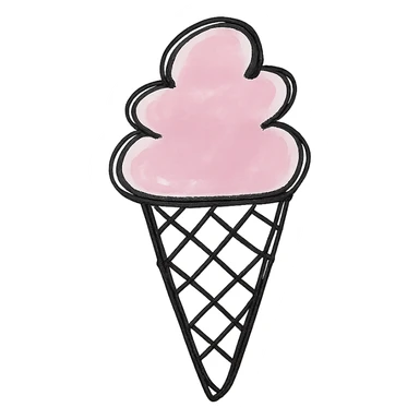 hand drawn outlined icon of a pink ice cream cone, no fill, thick lines sticker