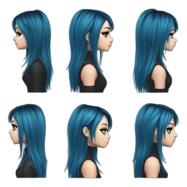 Side profile realistic emo girl, black makeup, long choppy blue hair side bangs sticker