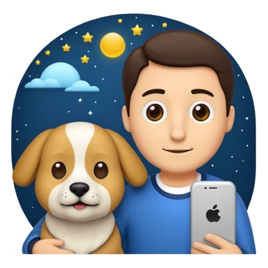 crea un emoji de buenas noches. Pon un texto : Buenas noches Javier y Tobi. Javier es una imagen de profesor y Tobi q sea imagen de un perro sticker