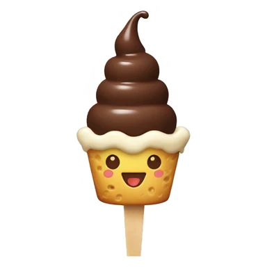 ice cream with chocolate, on a stick flat shape, with a smile  sticker