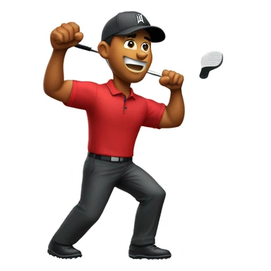 Tiger woods fist pumping while wearing red shirt holding putter in left hand sticker