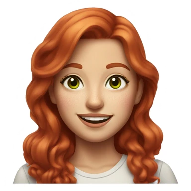 
girl with red hair and gray-green eyes smiles
some freckles and bright pink lips sticker