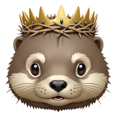 really cute confused otter face with simple thorny stem wrapped horizontally around its forehead like Jesus Christ's Crown of thorns, no crown shape on top, just thin spiky branches circling the forehead sticker