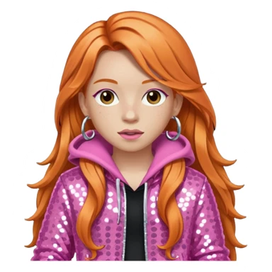 Ice Spice, Rapper (b.2000) with long ginger hair, pink sequin outfit sticker
