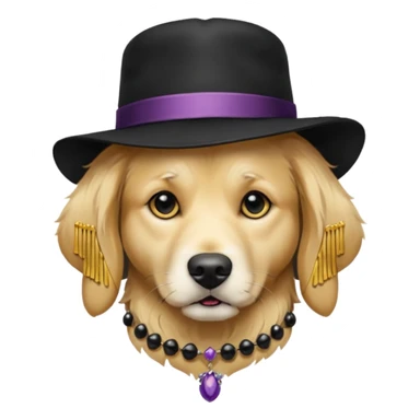 golden retriever dog wearing goth accessories, somber expression sticker