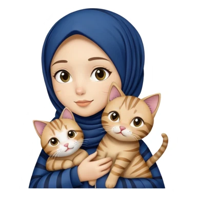 White hijab girl wearing dark blue hijab holding stripes tabby cat sticker