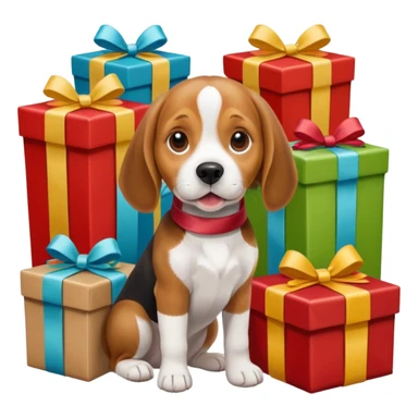 beagle sat amongst the xmas presents sticker