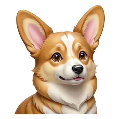 Cinematic Noble Fawn Corgi Portrait Emoji, Poised and regal, with a sturdy, compact build, a smooth fawn coat accented by crisp white markings, and low-set, perky ears, deep-set soulful brown eyes, Simplified yet sharp and sophisticated features, highly detailed, glowing with a soft, dignified glow, high shine, intelligent and loyal, stylized with an air of determination, focused and attentive, soft glowing outline, capturing the essence of a watchful and confident herder, so majestic it feels as though it could trot out of the screen with effortless authority! sticker