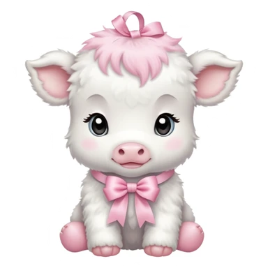 White baby calf with pastel pink ribbon around neck sticker