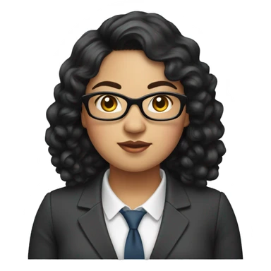 Southeast Asian woman, overweight, dressed in a suit, wearing glasses, black curly hair sticker
