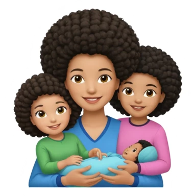 Polaroid photo with a Black woman with an afro hairstyle and a green blouse, two children: a boy with straight hair and a blue shirt, and a baby girl in a pink shirt. All are smiling. sticker