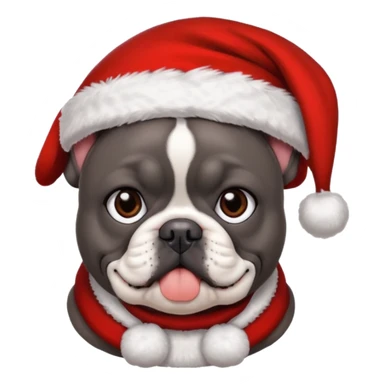 brunette woman with a dark grey French bulldog both wearing Santa sticker