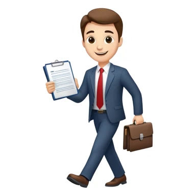 happy businessman proudly walking after signing important document sticker