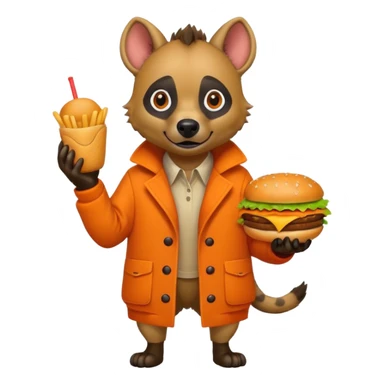 hyena with hamburger wearing orange coat sticker