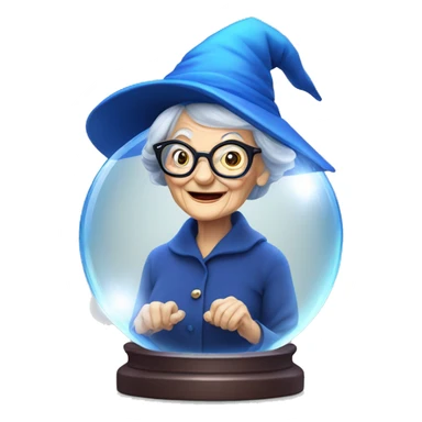 smart granny witch with glasses and blue hat in crystal ball sticker