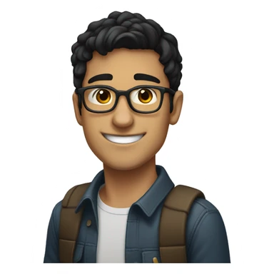 young man, dark hair, glasses, programmer, smiling, spanish skin short hair sticker