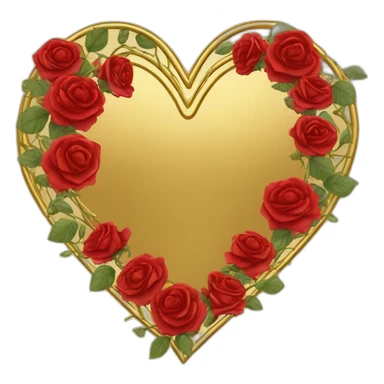 Red roses on gold vine heart shaped border sticker