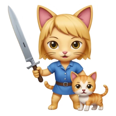 a girl kitty cat holding a knife, attacking a boy dog sticker