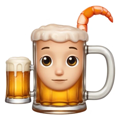 Genérame un camarón con su tarro en mano de cerveza moderna, asomándose por un costado con cara de curiosidad  sticker