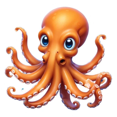 Cinematic Comical smirking Octopus Portrait Emoji, Head tilted dramatically with an exaggeratedly amused expression, featuring a rotund, light orange body festooned with bold blue rings and eight wildly expressive arms with comically animated suckers, Simplified yet hilariously expressive features, highly detailed, glowing with a slightly sassy underwater glow, high shine, dramatic yet playful, stylized with an air of quirky marine mischief, soft glowing outline, capturing the essence of a meme-worthy octopus that looks ready to squirt its way into viral fame! sticker