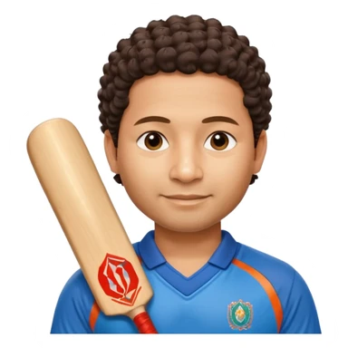 
Sachin Tendulkar
Create a cricket emoji of a short, curly-haired Indian batsman wearing a blue jersey, holding a bat with a calm confident smile, minimal flat emoji style, rounded shapes, bold outlines, vibrant colors, no background sticker
