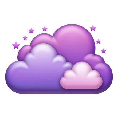 I want a purple cloud that's not like this one ☁️ but has a realistic shape without changing its appearance. The cloud should have a slightly white shaded part and should be starry but still purple/pink. No face or other color. sticker