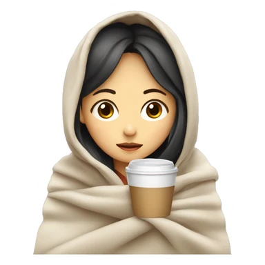 asian girl inside a blanket sipping coffee eyes closed sticker