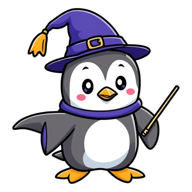 penguin wizard casting a spell sticker