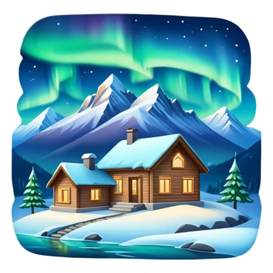 I want the northern lights with a house and mountains in a winter landscape sticker
