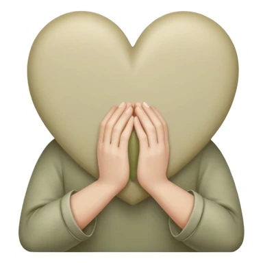 Hands joined in prayer with a pale olive heart sticker