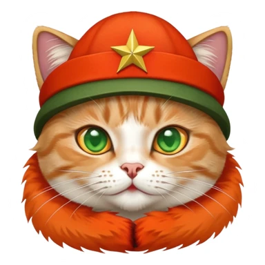 cat wearing soviet ushanka hat with red star and hammer and sickle symbol sticker
