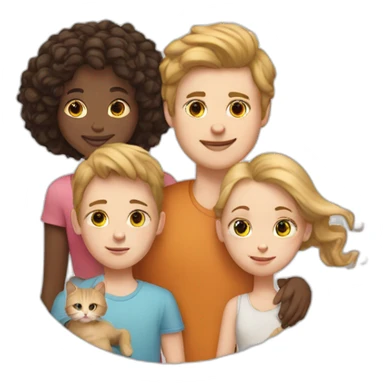 family of white boy white girl and cat sticker
