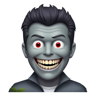 Rick Astley in a dark forest but he expanded in width and he has a demonic devious evil killer sharp teeth smile and Rick Astley has no eyes and Rick Astleys gray and the entire picture including Rick Astley is gray sticker