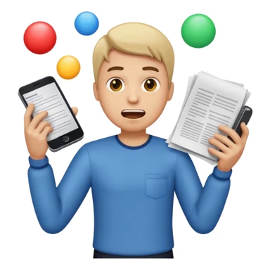 an emoji that depicts a product manager juggling work with panic sticker