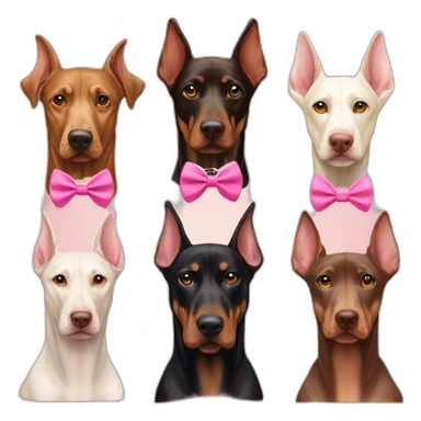 doberman-with-a-pink-bow-tie,-next-to-an-albino-doberman-and-a-light-brown-doberman sticker