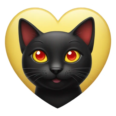 black cat with yellow eyes holds a heart in its paws sticker
