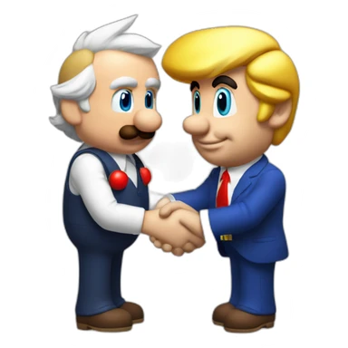 Donald Trump shakes hand with Supermario sticker