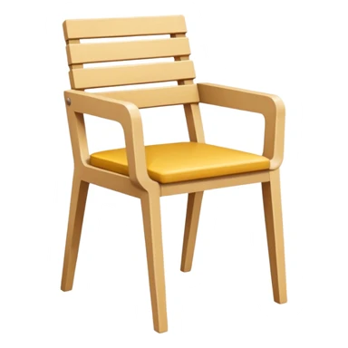 style wooden chair made of light brown wood with a yellowish tone. The design should match the reference image — modern and geometric with a solid, squared frame and slatted backrest and seat. Clean lines, minimalistic style, soft shading, and no background. sticker