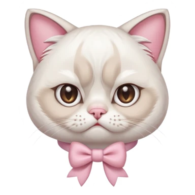 A White grumpy cat with light pink ears and paws and with a bow around its neck sticker
