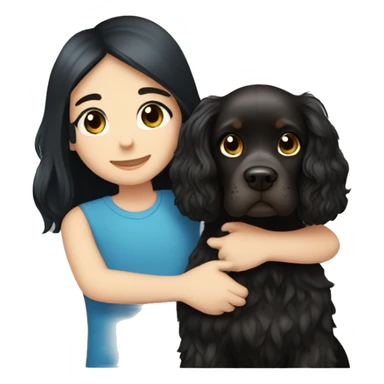 Black hair brown eye girl and blue eye blond hair boy cuddling a black cocker spaniel sticker