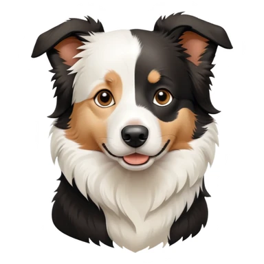 Sitting Border Collie dog with only one black ear, the other ear is white, emphasized asymmetrical ear coloring sticker