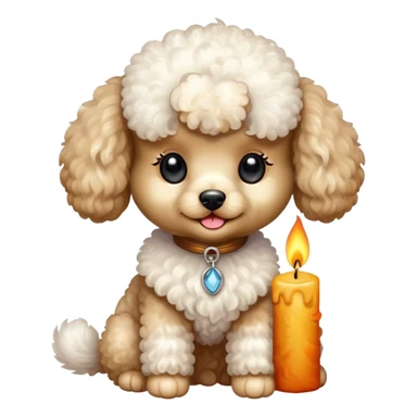 cute toy poodle with a candle sticker