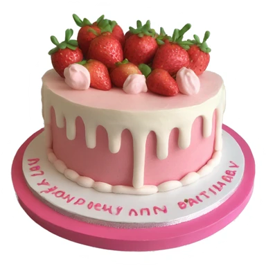 Pink strawberries and cream birthday cake  sticker